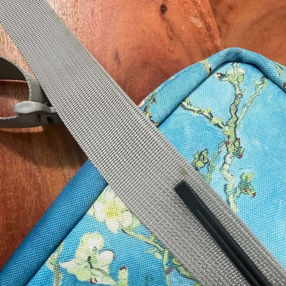 Moko Almond Tree Blossoms Blue Tablet Bag Crossbody Padded Case Sleeve w Strap
